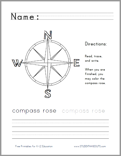 Compass Rose Handwriting Worksheet For Lower Elementary Social Studies