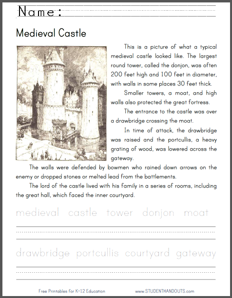 Free Printable Castle Worksheets