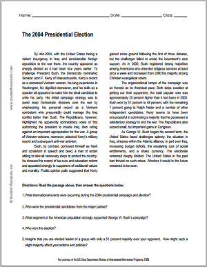 The 2004 Presidential Election - Reading with Questions