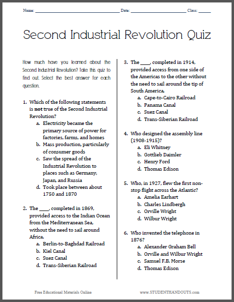 this-printable-quiz-covers-the-second-industrial-revolution-there-are-fourteen-multiple-choice