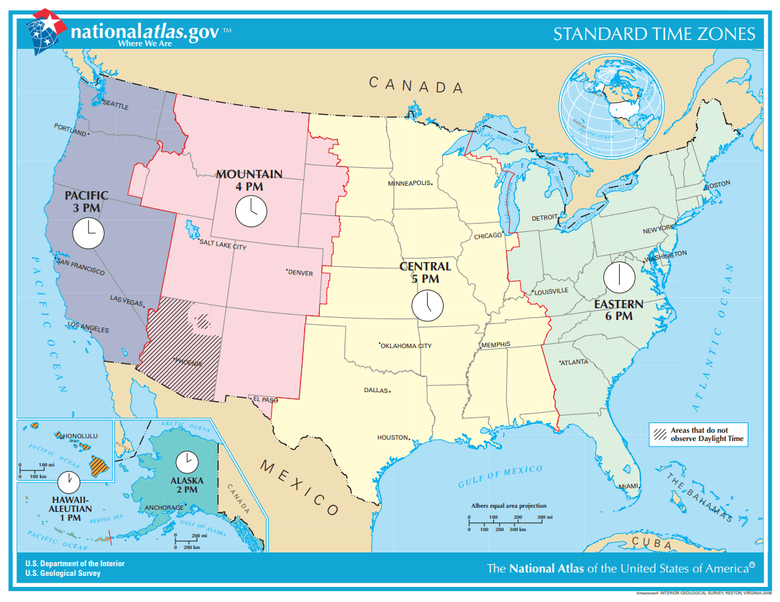 usa time zones map