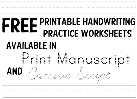 Free Printable Handwriting Practice Worksheets for Kids. Print Manuscript Font and Cursive Script Font Free Printables