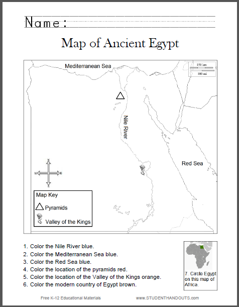 Ancient Africa Map Worksheet Ancient Egypt Map Worksheet for Kids | Student Handouts