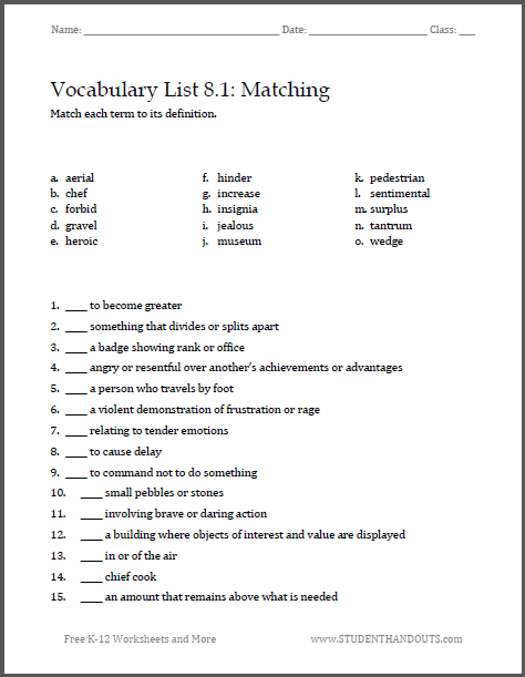 14 Best Images Of Vocabulary Matching Worksheet Template Matching Riset