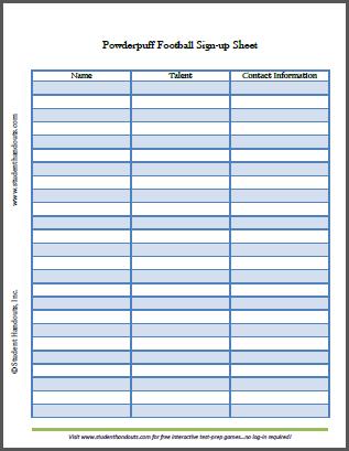 Free Powderpuff Football Printable Sign-up Sheet for Schools