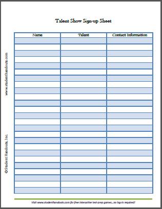 free printable sign up sheets for everything student handouts