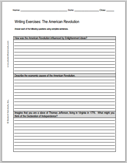 american revolution essay questions student handouts