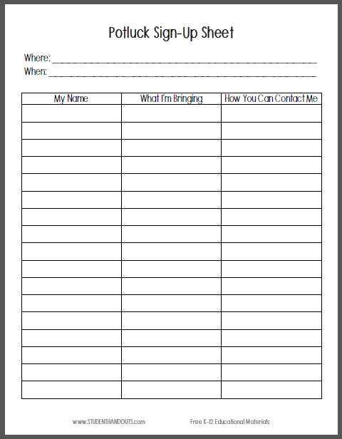 Free Printable Sign Up Sheet Name Only