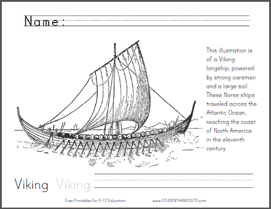 Viking Longship Coloring Page - Free to print (PDF file).
