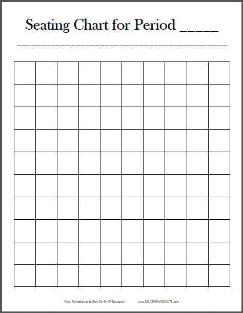 Free Printable 10x10 Classroom Seating Chart Student Handouts