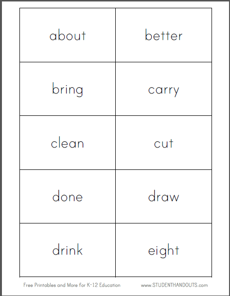 dolch third grade words flashcards student handouts