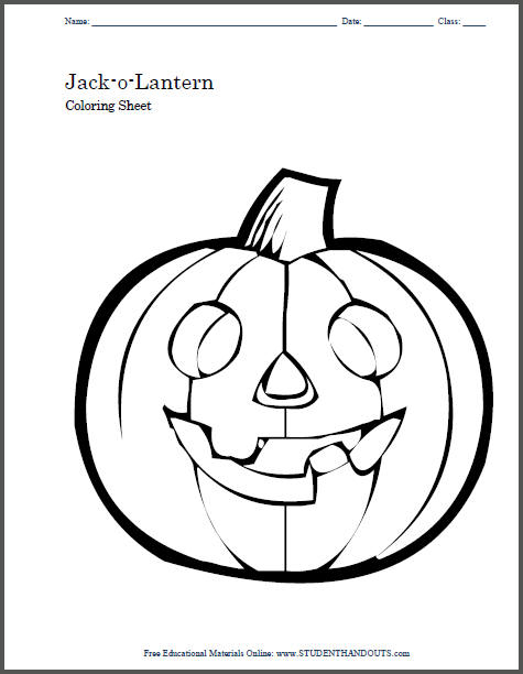 Jack-o-Lantern Printable Coloring Sheet for Kids - Free to print (PDF file).
