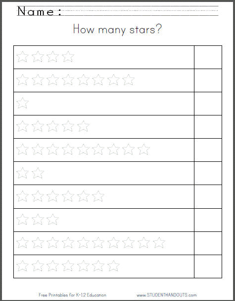 how many stars printable counting worksheet student handouts