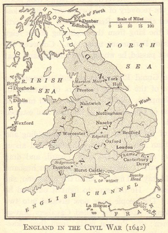Map of England in the English Civil War (1642)