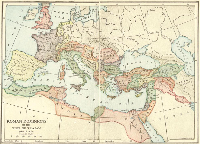 Map of the Roman Empire Under Emperor Trajan