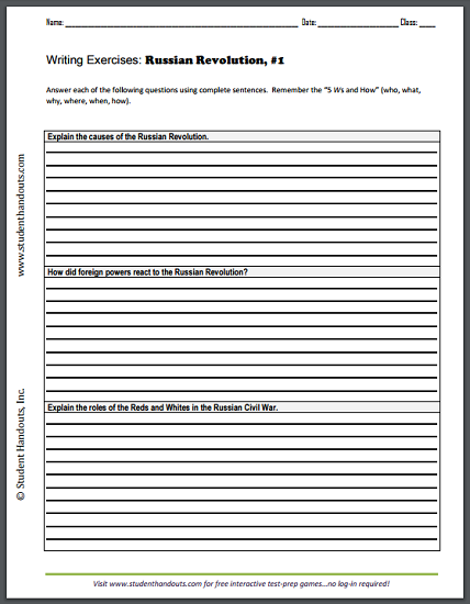 Russian Revolution Writing Exercises Handout #1 - Free to print (PDF file).