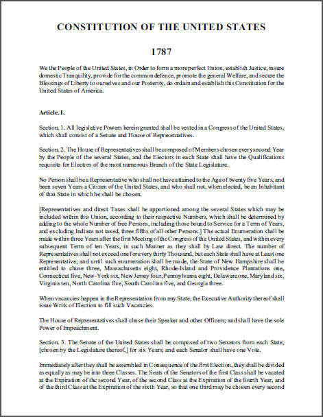 united states constitution complete text student handouts