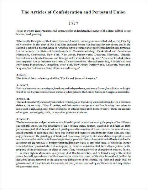 Articles of Confederation (1777) - Free to print (PDF file).