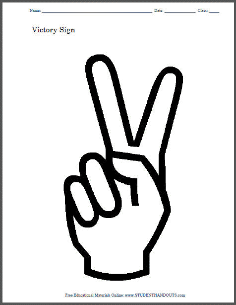 Victory Sign Coloring Page - Free to print (PDF file).