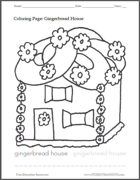 Gingerbread House Coloring Page - Free to print (PDF file).