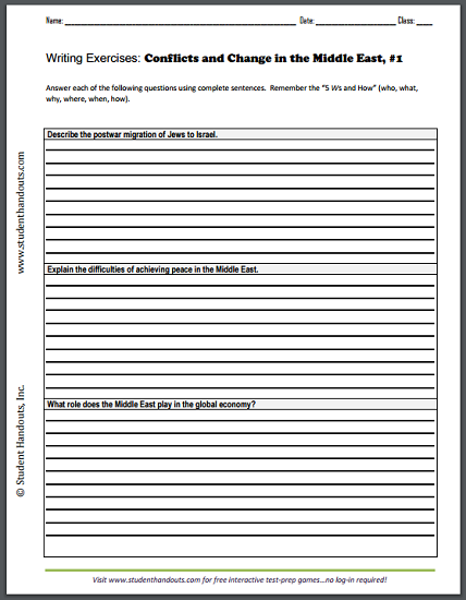 Middle Eastern Conflict Writing Exercises Worksheets Student Handouts