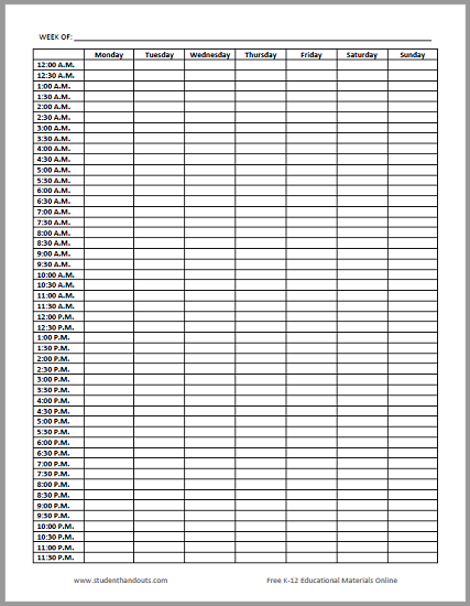 24 7 Weekly Planner Sheet Free To Print PDF File 