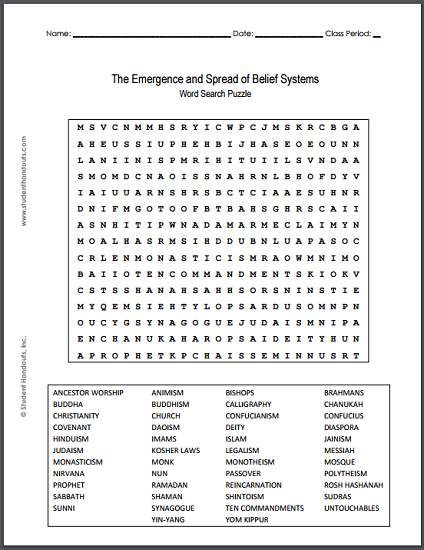 Emergence And Spread Of Belief Systems Word Search Puzzle Student 