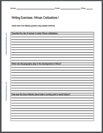 african civilizations writing exercises student handouts