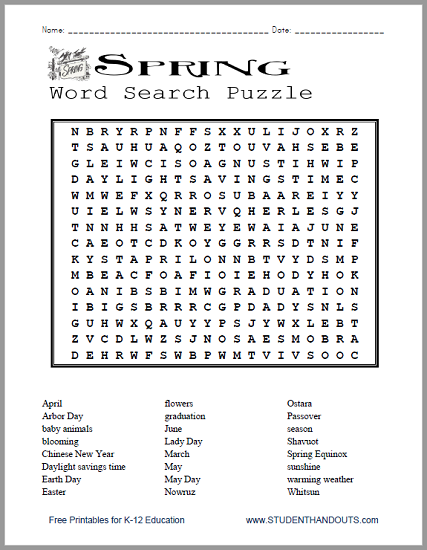 Spring Word Search Free Printable Pdf Printable Templates Free