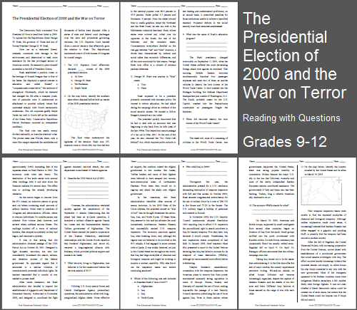 "The Presidential Election of 2000 and the War on Terror" Reading with Questions for High School United States History Students
