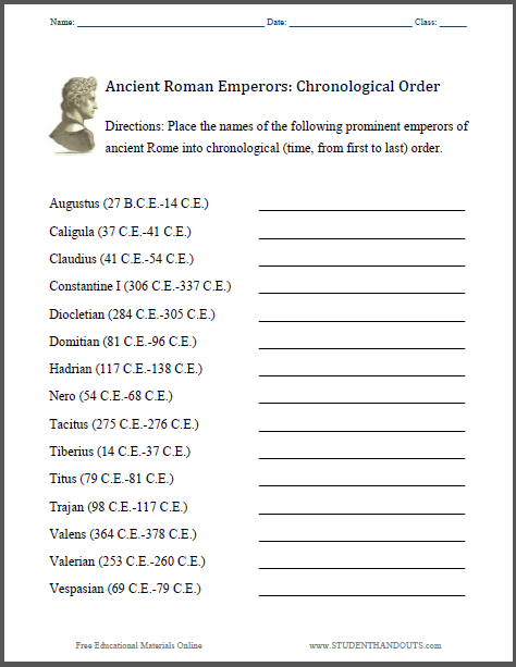Roman Emperors Chronology Worksheet | Student Handouts