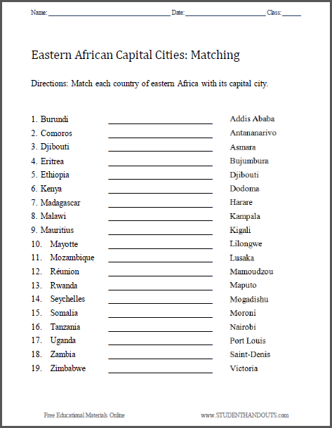 south african countries and capitals quiz