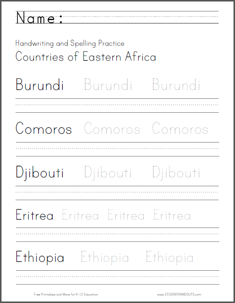 east africa handwriting worksheets student handouts