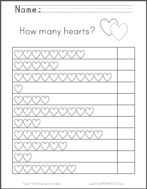 How Many Hearts Counting Worksheet Student Handouts