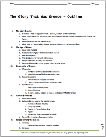 history of ancient greece outline student handouts