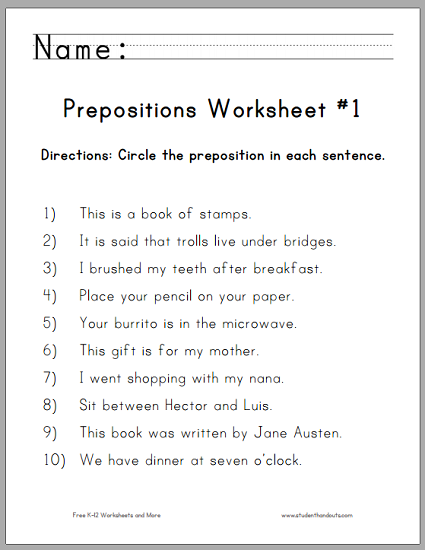 Circle The Prepositions Worksheets Student Handouts