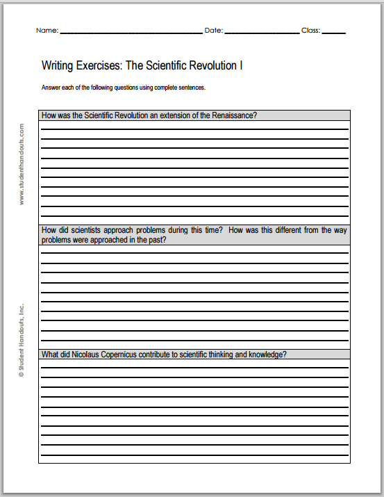 Scientific Revolution Essay Questions - Worksheets are free to print (PDF files) for high school World History students.