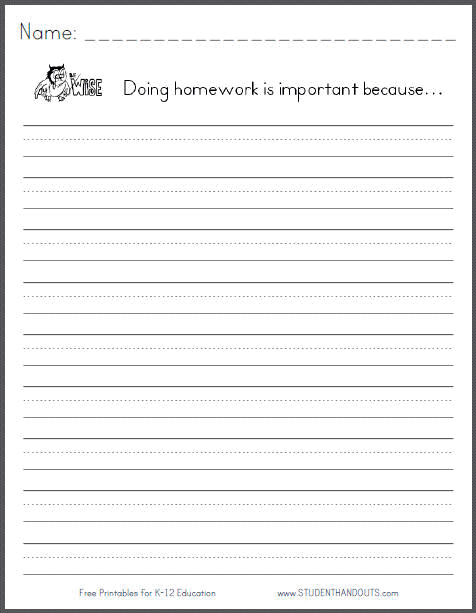 "Doing homework is important because..." - Writing prompt for K-3 is free to print (PDF file).
