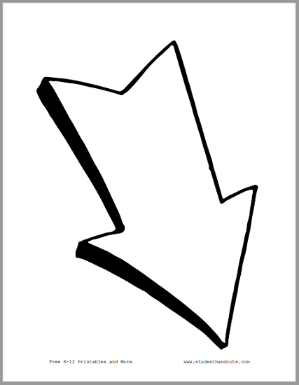 Large Downward Right White Arrow -  Free to print (PDF file).