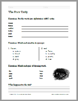 The Poor Dolly Poem Worksheets - Click here to print (PDF files).