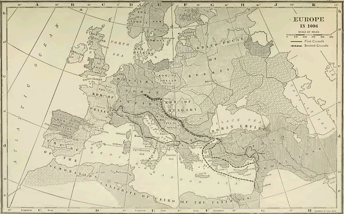 Map of Europe in 1096 During the Crusades