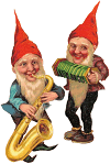 Musical gnomes playing the saxophone and accordion. JPG PNG SVG