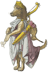 dog dressed as Artemis, goddess of the hunt - vector jpg png svg
