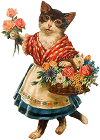 cat in a dress selling flowers - vector JPG PNG SVG