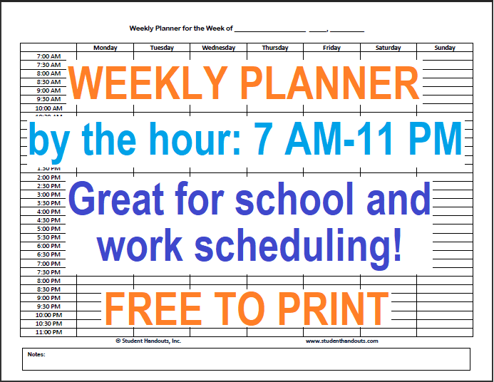 Weekly Planner: 30 minute intervals – Learning Center