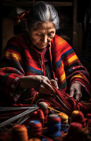 elderly woman sorting yarns for weaving planner dashboard