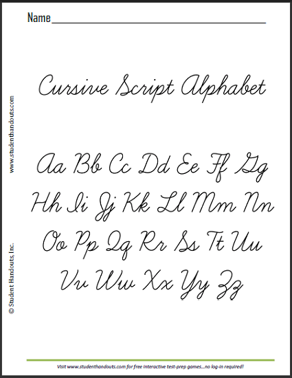 Alphabet In Cursive Printable Chart