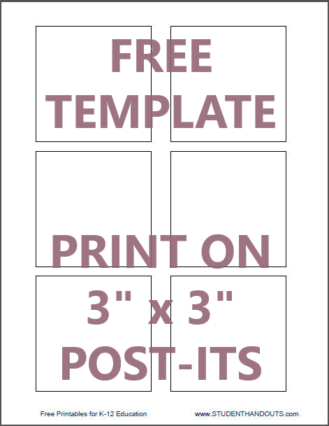 Template for printing directly onto 3" x 3" Post-Its