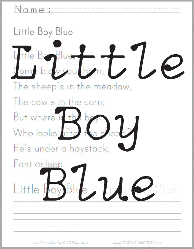 Little Boy Blue - Free Printable Worksheets for Kids