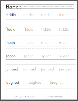 Hey Diddle Diddle - Free printable nursery rhyme worksheets for kids.